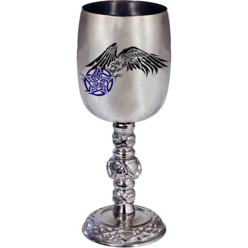 Chalice Goblet Ritual Cup Stainless Steel Celtic Stem & Raven Pentacle