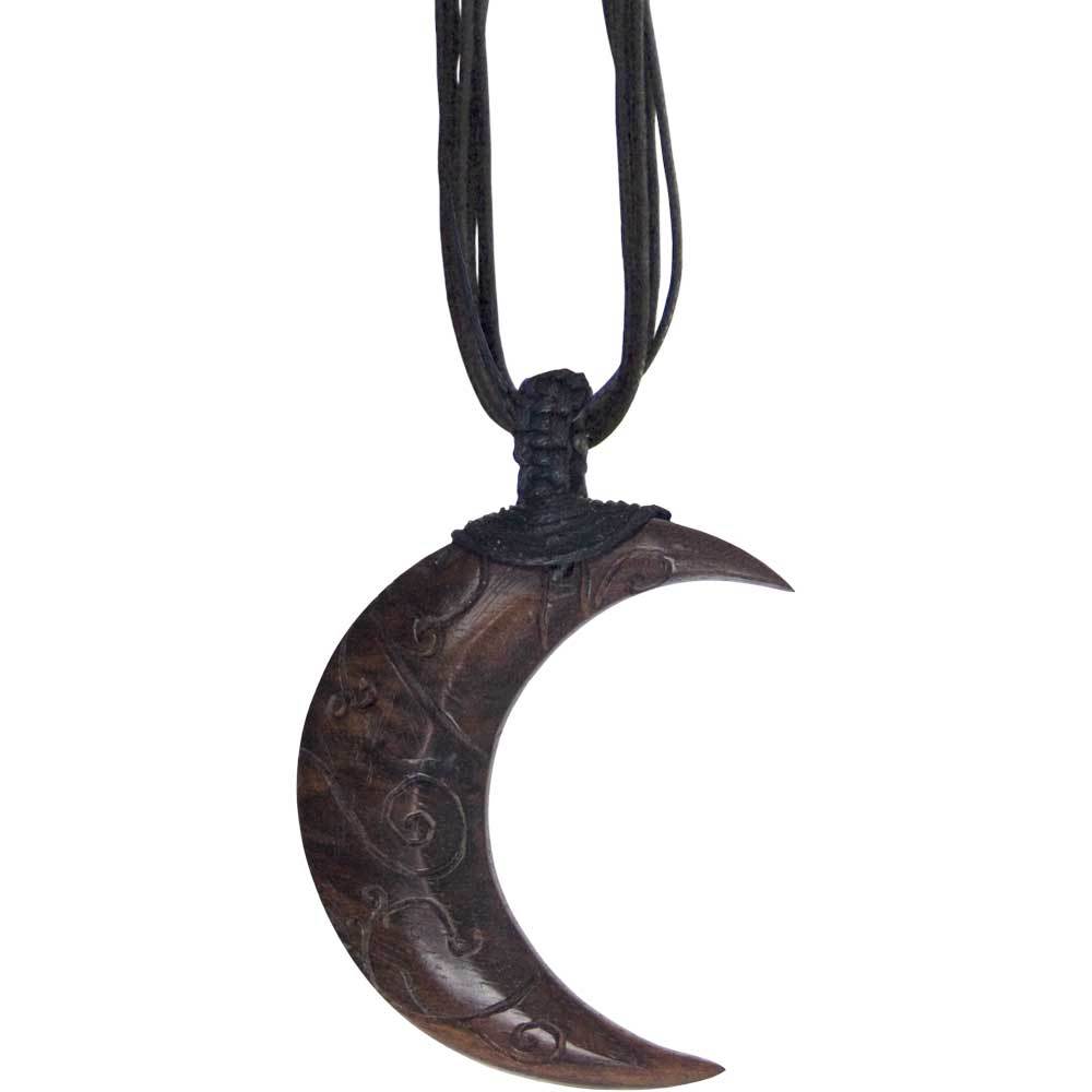 Crescent Moon 2.25" Unisex Wood Pendant with Black Cord