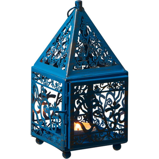 Blue Ganesha Tea Light Metal Lantern