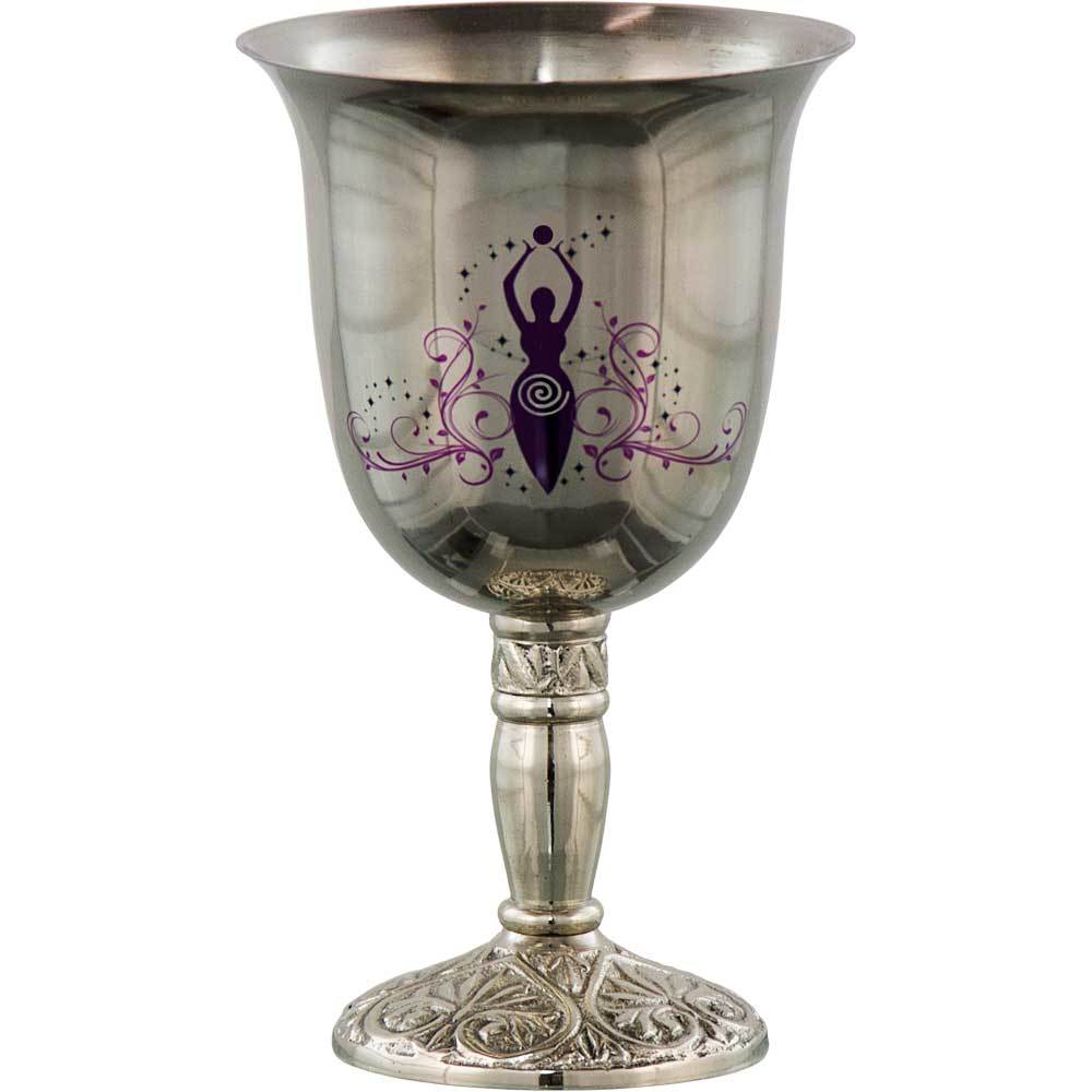 Chalice Goblet Ritual Cup Stainless Steel Celtic Stem & Moon Goddess