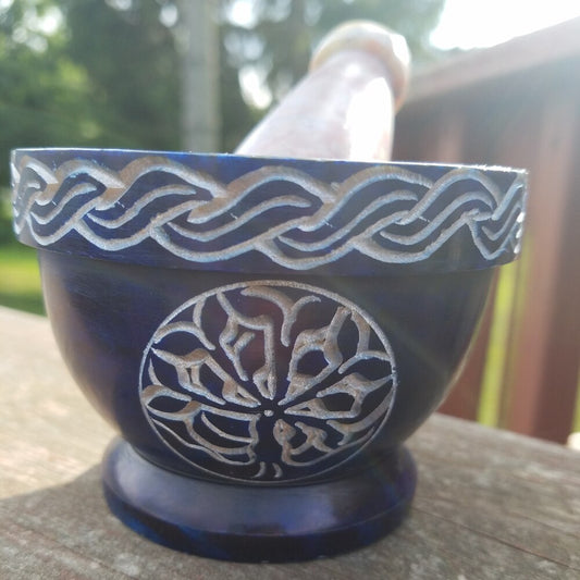 Blue Tree of Life Soapstone Mortar & Pestle