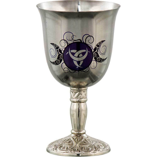 Chalice Goblet Ritual Cup Stainless Steel Celtic Stem & Triple Moon