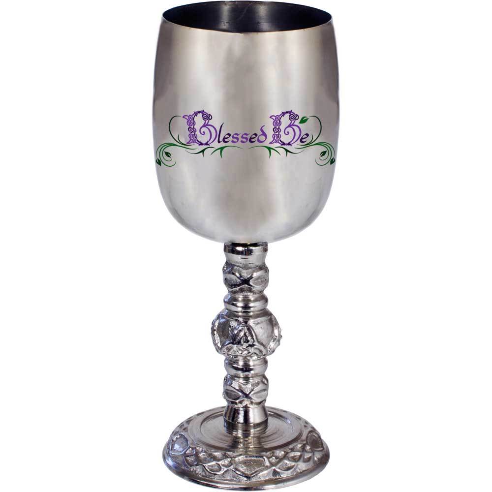 Chalice Goblet Ritual Cup Stainless Steel Celtic Stem & Blessed Be