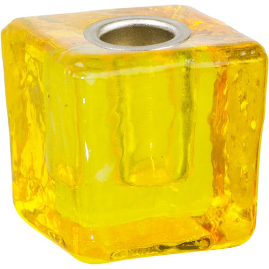 Mini Glass Chime Candle Holder Honey Yellow Cube