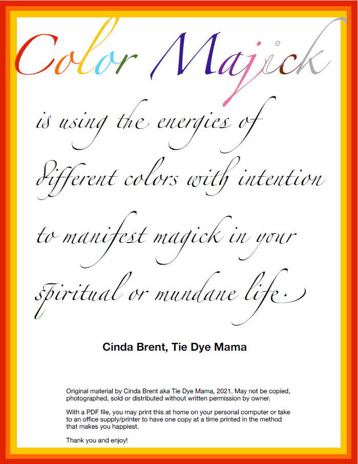 Sacred Colors: Grimoire Notes of a Tie Dye Artist by Cinda Brent Tie Dye Mama - Digital Download