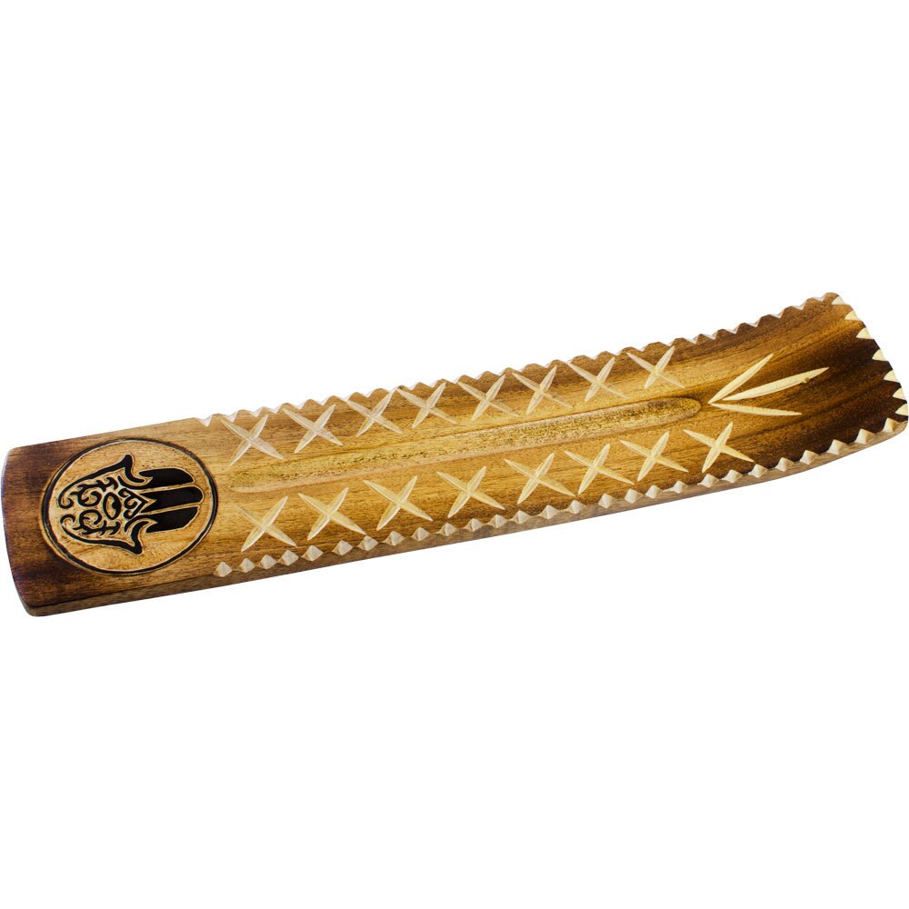 Fatima Hand Wide Engraved Wood Incense Holder for Stick Incense