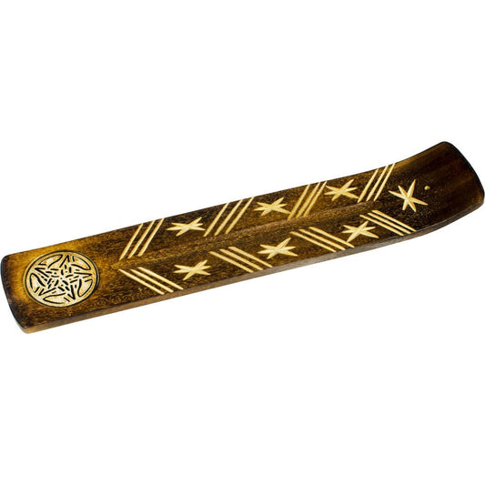 Celtic Pentacle Wide Engraved Wood Incense Holder for Stick Incense