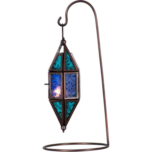 Chapel Aquamarine & Blue Tea Light Metal Lantern with Stand