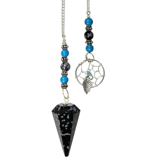 Dreamcatcher Hexagonal Snowflake Obsidian Pendulum for Divination, Scrying, Dowsing & Fortune Telling