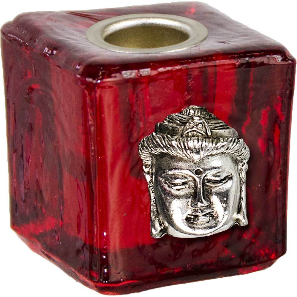 Buddha Head Red Mini Glass Chime Candle Holder